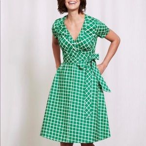 EUC Boden Green and White Lara Wrap Dress